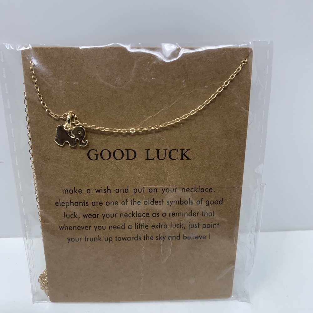 Good Luck Elephant Charm Gold Tone Fashion Necklace NWT